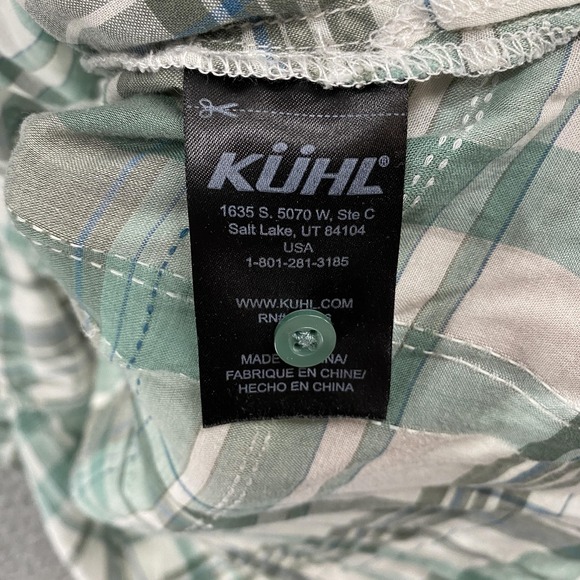 Kuhl Popover Shirt Womens Large Green Plaid Roll Tab Sleeve Tencel Lightweight - Picture 7 of 13